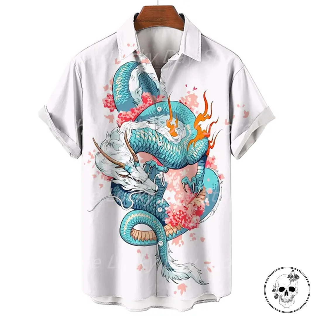 White and Blue Dragon Hawaiian shirt