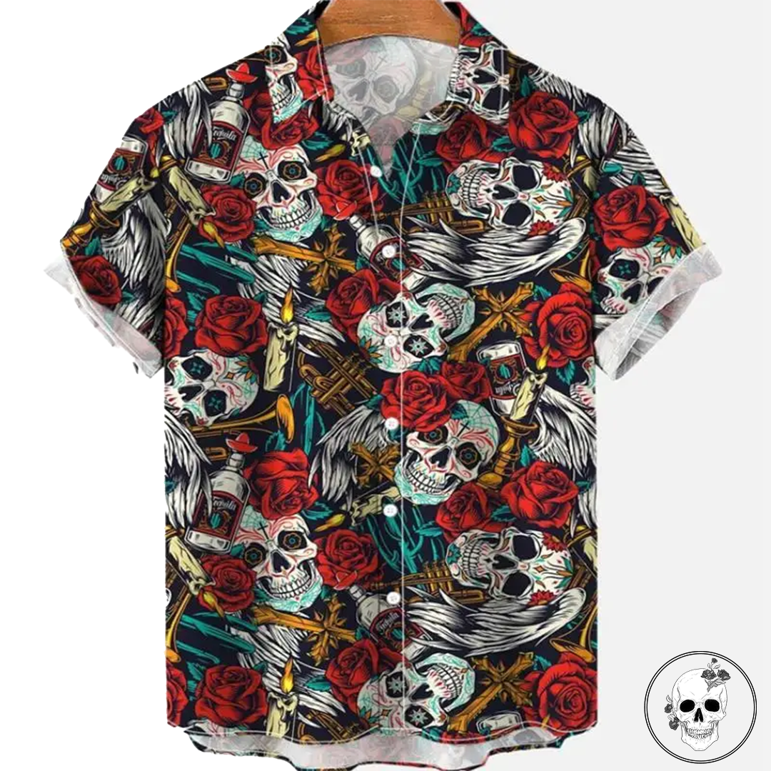 Hawaiian Floral Skull T-Shirt
