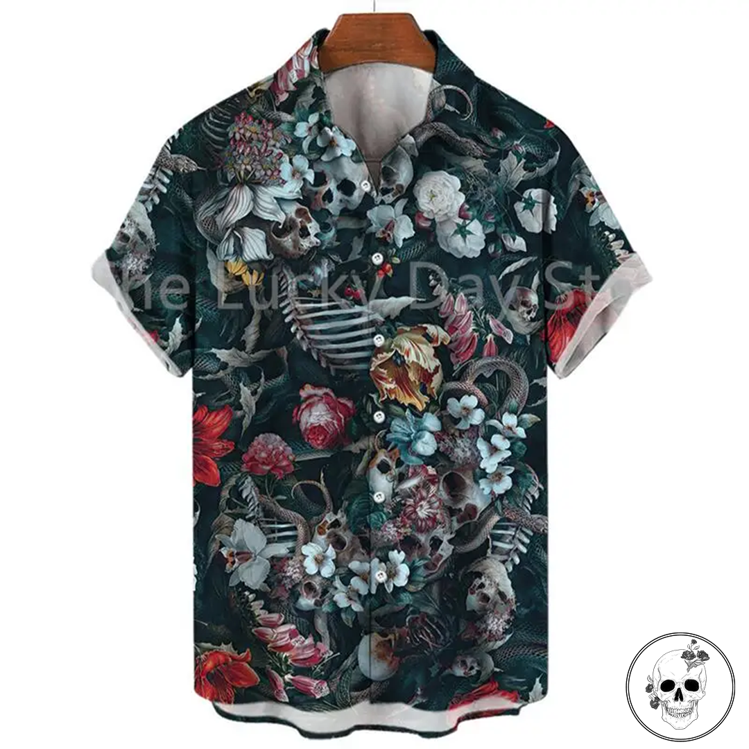Rose and Skull Hawaiian shirt