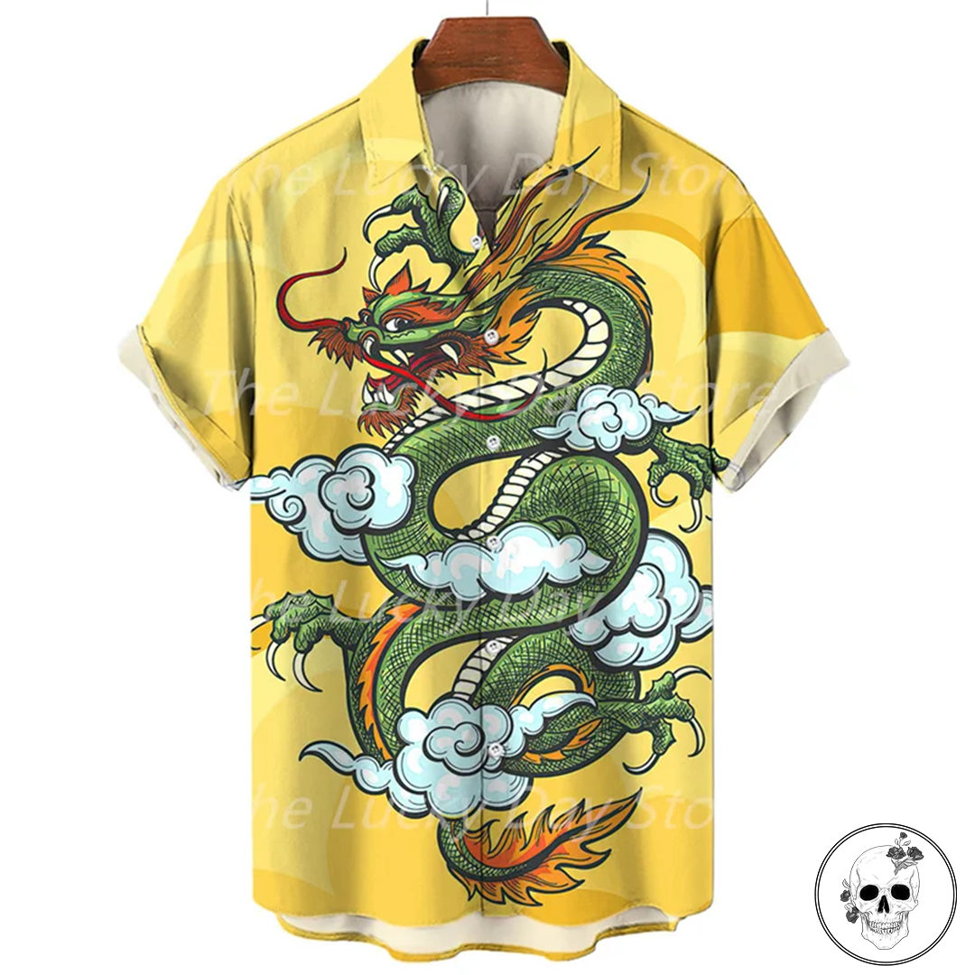 Green Dragon on Yellow sky Hawaiian shirt
